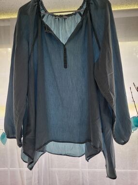new directions Dusty Slate Blue Peasant Tunic - Women Tops